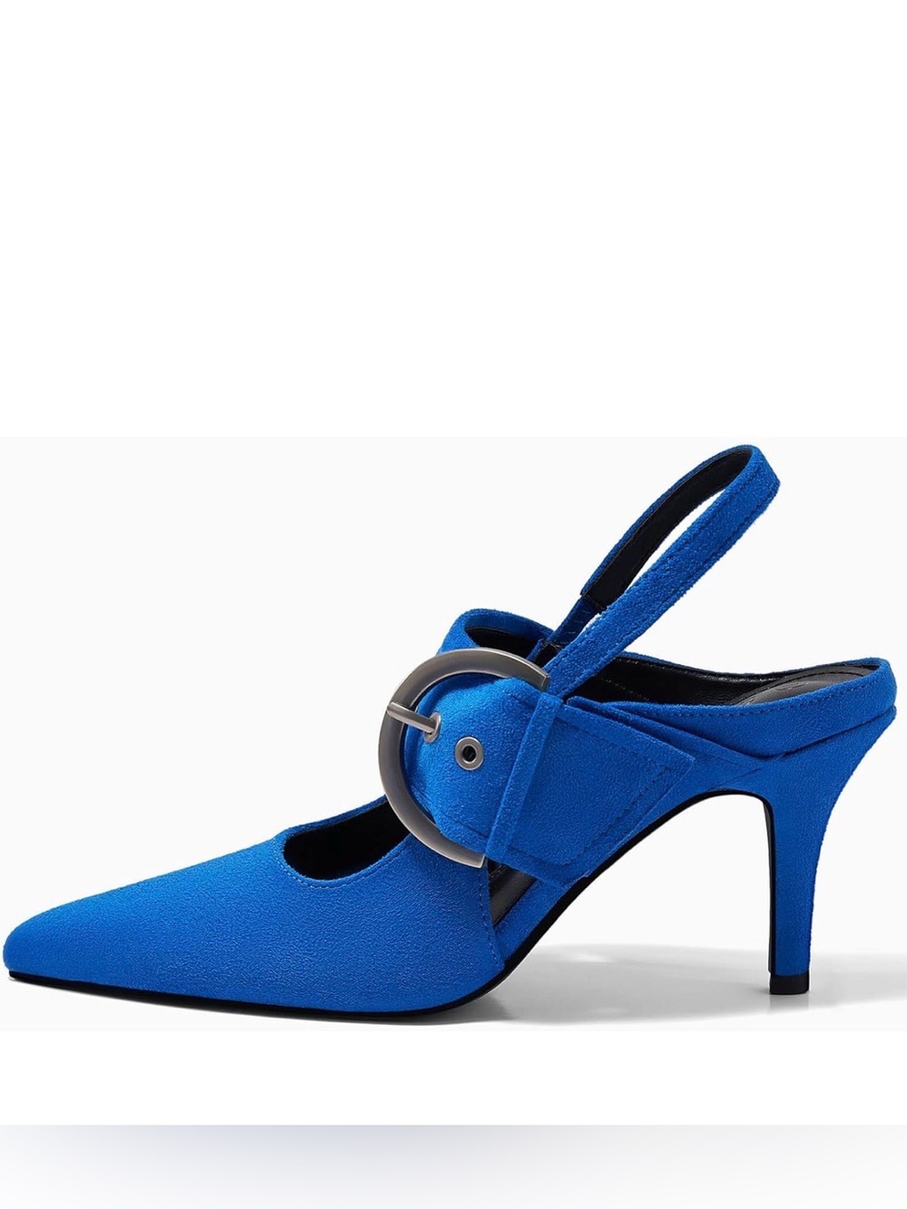 Women's Blue Pointed-Toe Slingback Heels with Decorative Buckle